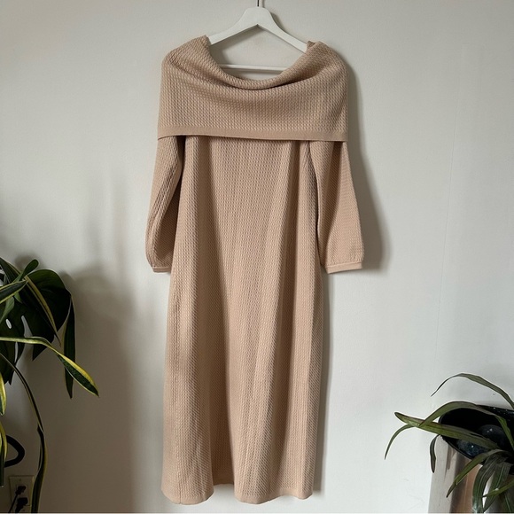 We Wore What Off The Shoulder Long Sleeve Knit Dress In Beige Size M - Picture 5 of 12